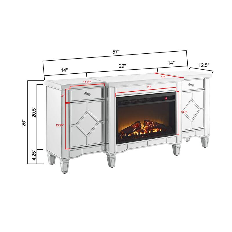 57" Silver Combination TV Stand & Electric Fireplace with High-Intensity LED Flames