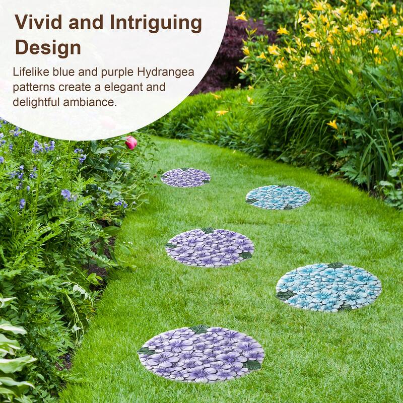 Glitzhome 6-Piece Cement Blue and Purple Hydrangea Textured Stepping Stones - 10 in