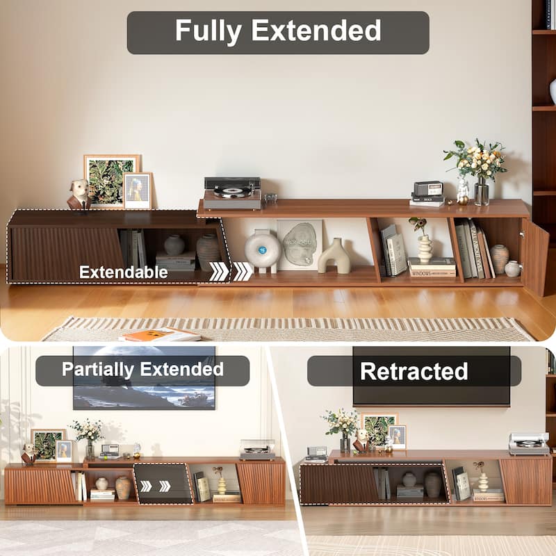 Pocassy Extendable TV Stand with Sliding Doors Minimalist Rectangle