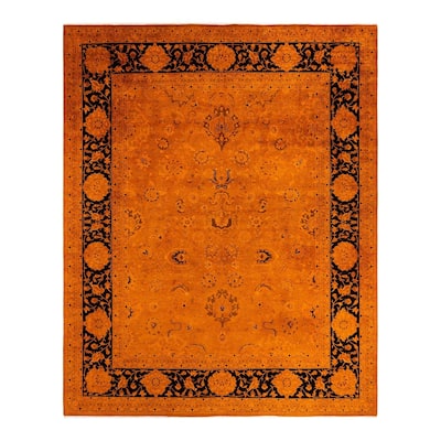 Overton Hand Knotted Wool Vintage Inspired Modern Contemporary Overdyed Orange Area Rug - 8' 3" x 10' 4"