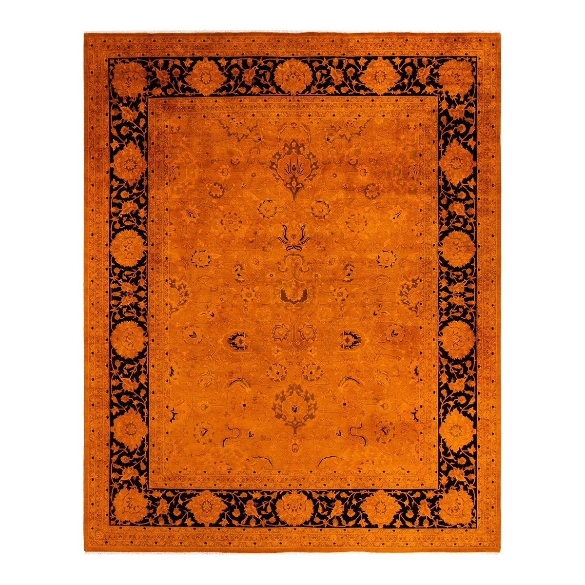 Overton Hand Knotted Wool Vintage Inspired Modern Contemporary Overdyed Orange Area Rug - 8' 3" x 10' 4"