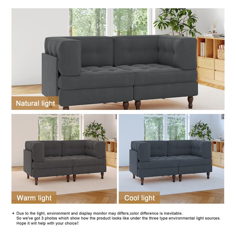 Modular Corduroy Corner Sectional Sofa Couch Set with Tufted Cushion