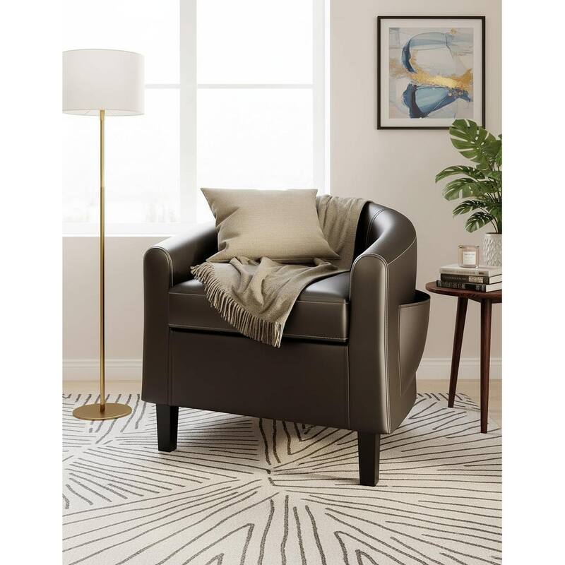 PU Leather Barrel Accent Chair, with Soft Cushion