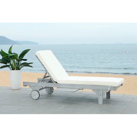 SAFAVIEH Outdoor Living Newport Grey/ White Adjustable Chaise Lounge - 27.6" x 78.7" x 14.2"