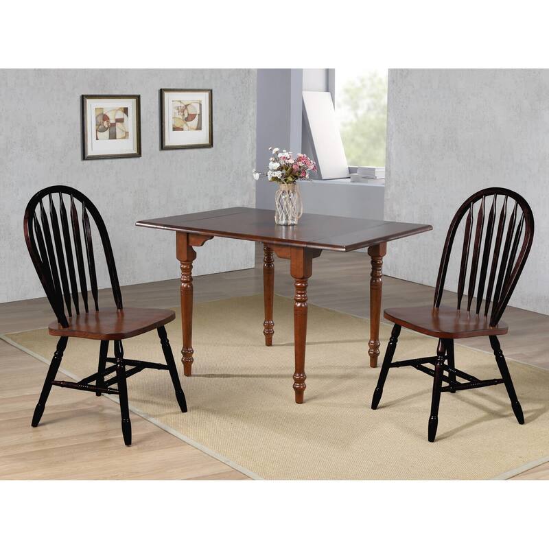 Expandable Dining Set - Solid Wood Table & 2 Chairs - 34-48" Rectangular Kitchen Table Set