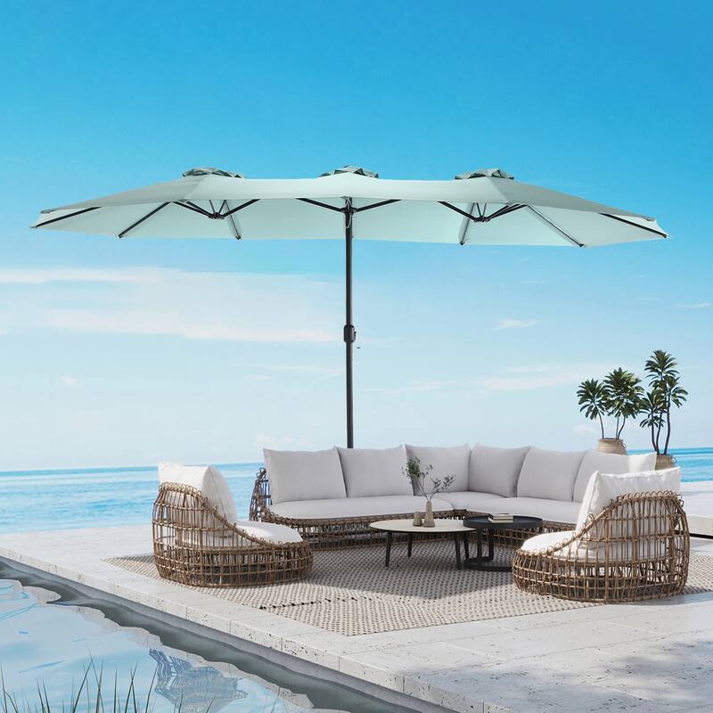 Topcraft 14.8ft Metal Rectangular Double Sided Outdoor Market Umbrella