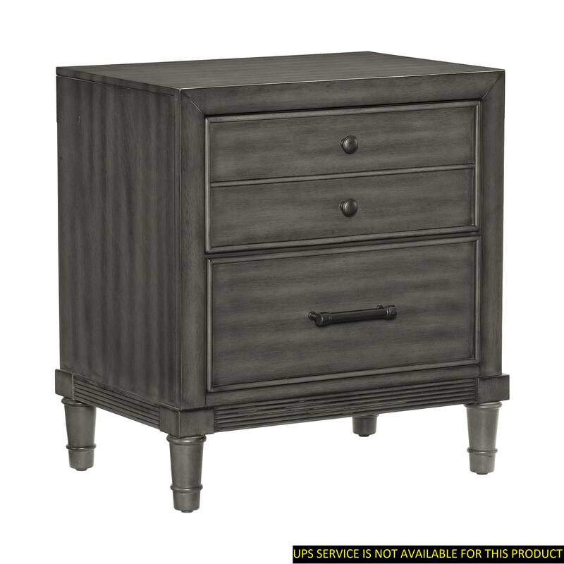 Transitional Gray Nightstand, Drawers, Versatile Look for Bedroom