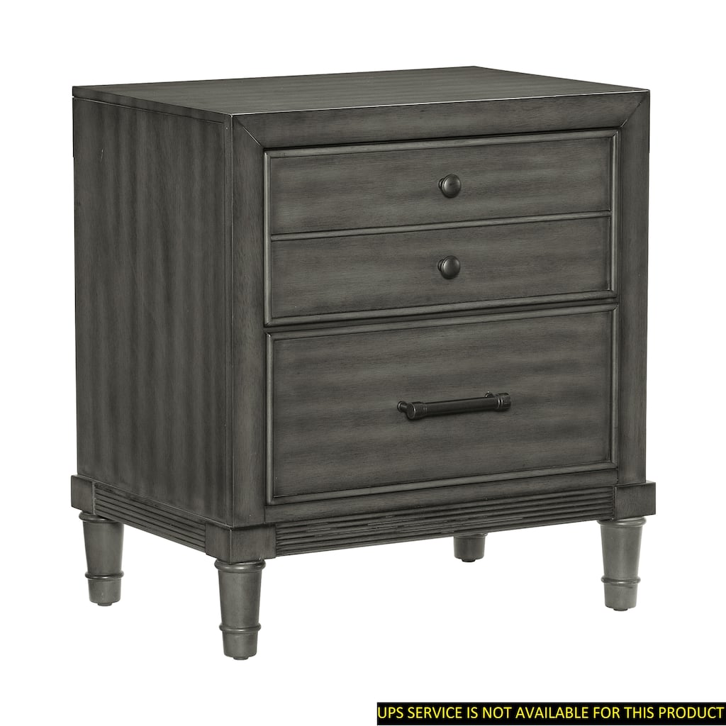 Transitional Gray Nightstand, Drawers, Versatile Look for Bedroom