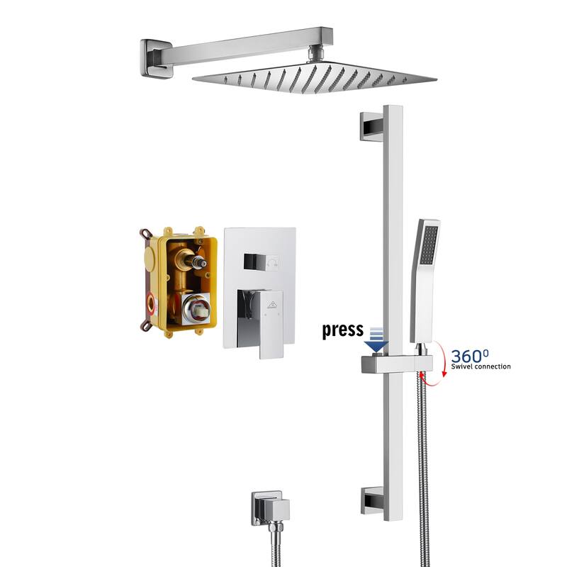 2 Function 10- Wall Mounted Dual Shower Heads Shower System With Sliding Rod Shower Hand