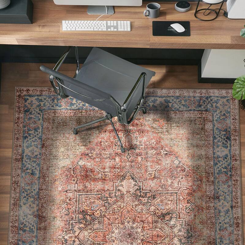 Beige Classic Washable Rug - Flat Pile, Non-Slip, Versatile for Any Room - Multi - 4' x 6'