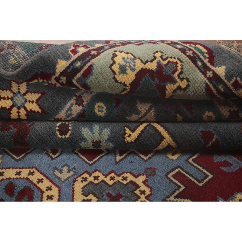 Geometric Grey Kazak Area Rug Handmade Wool Carpet - 8'9"x 11'7"