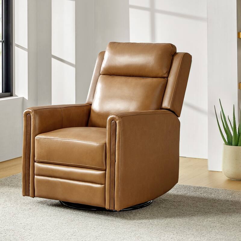 Jaime Modern Genuine Leather Rocking Swivel Power Recliner with Adjustable Headrest and Footrest by HULALA HOME - Camel
