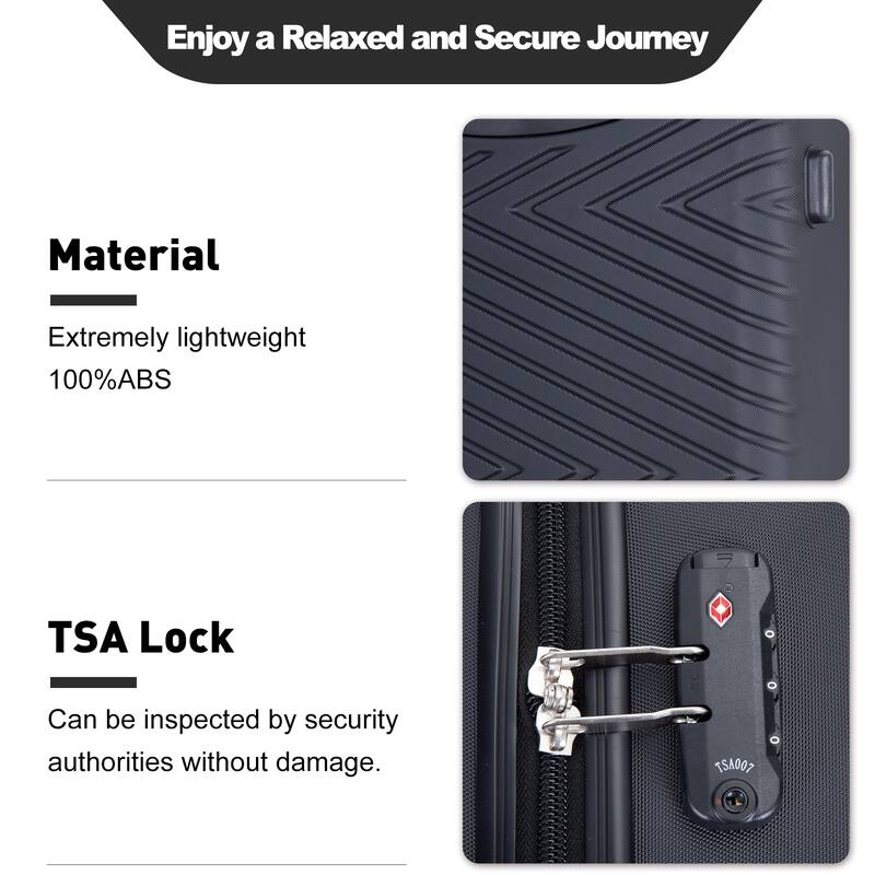 ABS 4-Piece Luggage Set with TSA Lock, Rotating Spinner Wheels, 16", 20", 24", 28" Suitcases for Travel