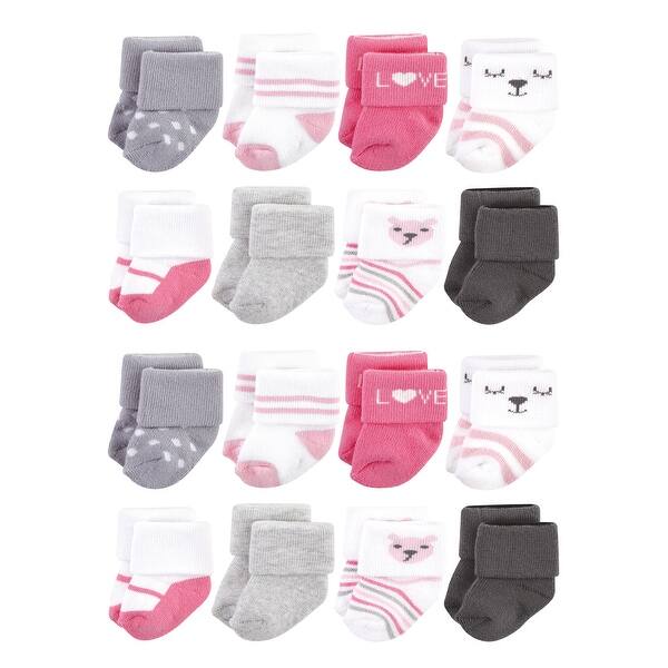 slide 1 of 1, Hudson Baby Cotton Rich Baby Terry Socks 16-Pack, Bear Girl Bear Girl - 6-12 Months