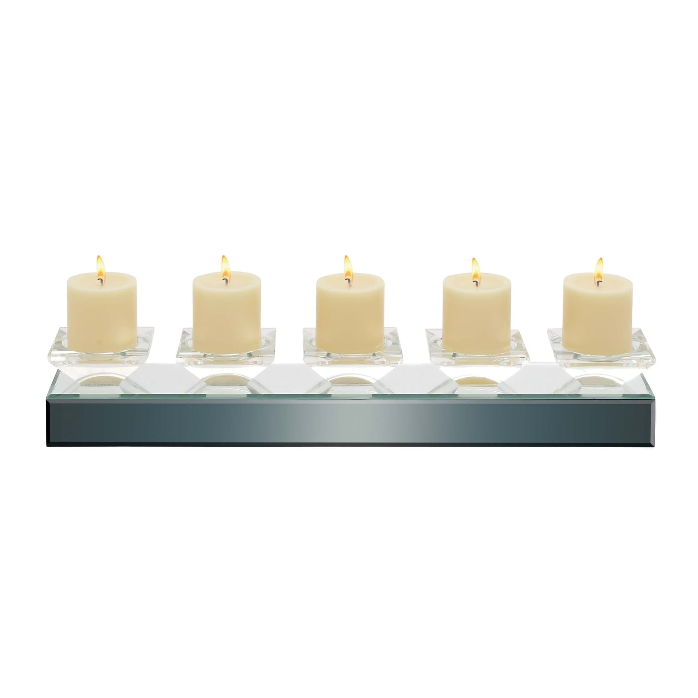 Glass Handmade Pillar 5 Plate Candelabra with Mirrored Sides - Silver - Roche River Decor - 4"W x 24"L x 4"H