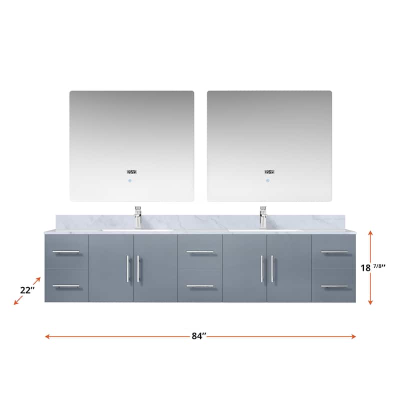 Geneva 84 in. W x 22 in. D Dark Grey Double Bath Vanity, Carrara Marble Top, and 36 in. LED Mirrors
