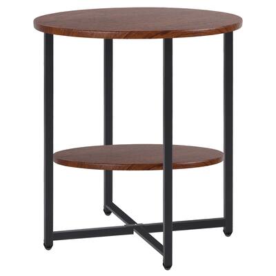 2 Tier Wooden Round End Table with Storage Shelf - 15.8x18.5”(Dia x H)