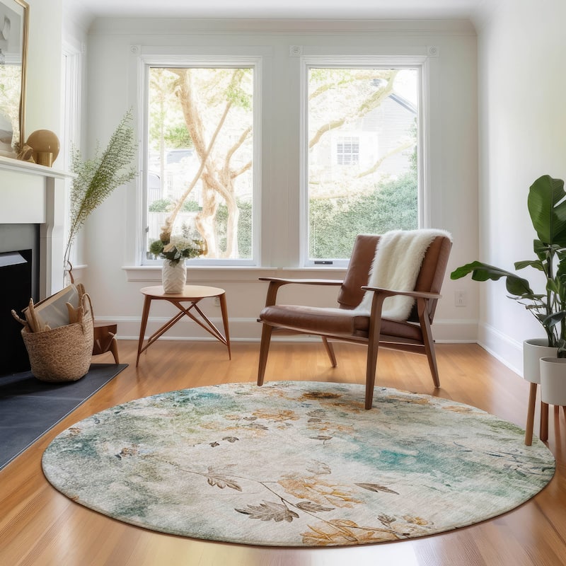 Premium Washable Super Soft Modern Floral Mayfield Rug - Teal - 8' x 8' - Round