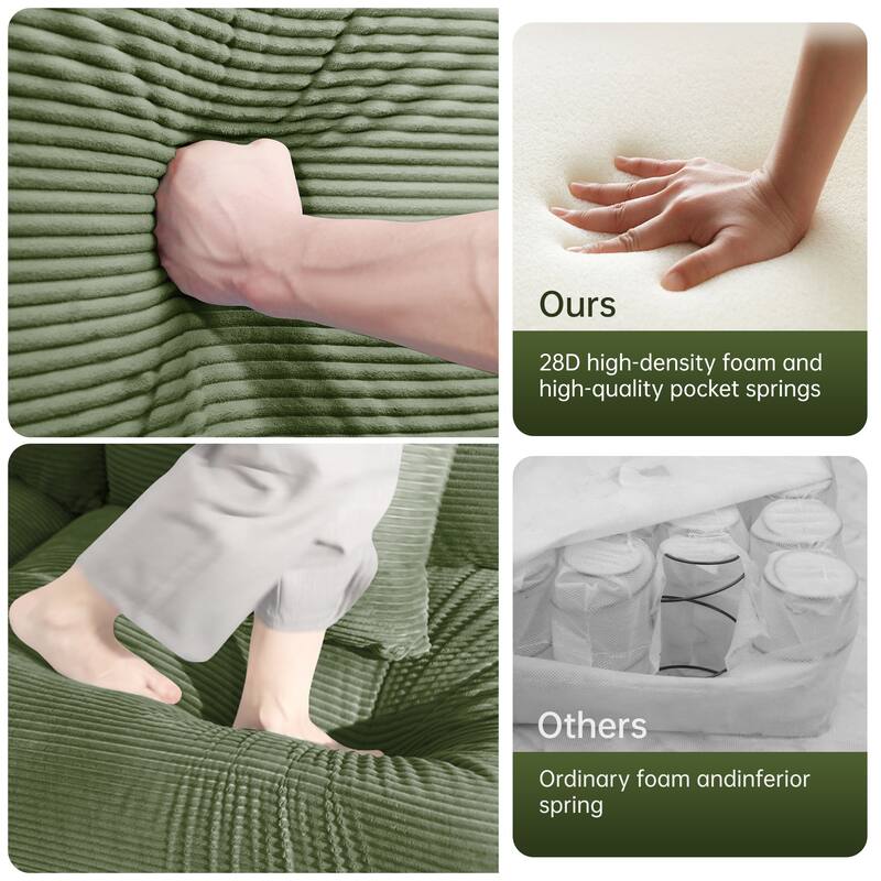 GDFStudio - Corduroy 3-Seater 130" Cloud Sofa Couch with Extra-Thick Armrests