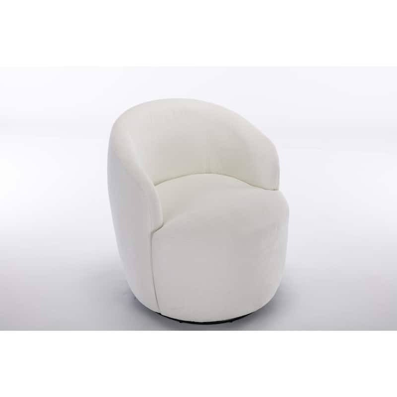 Ivory Chenille Modern 25.6" Upholstered Swivel Barrel Chair with Black Powder Coating and Metal Ring