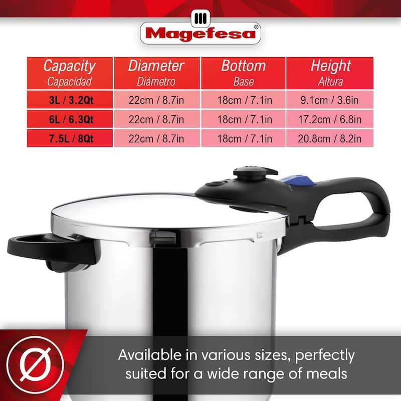 Magefesa Favorit Six Stainless Steel Pressure Cooker Set, 3.2 & 6.3 Qts