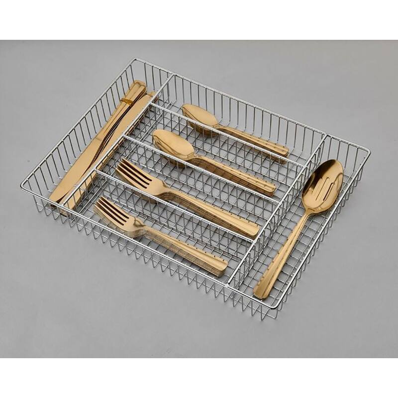 Ornative ALICJA Stainless Steel 42 Pieces Flatware Set with Buffet - 10.71" H x 14.37" W x 1.77" D - Gold