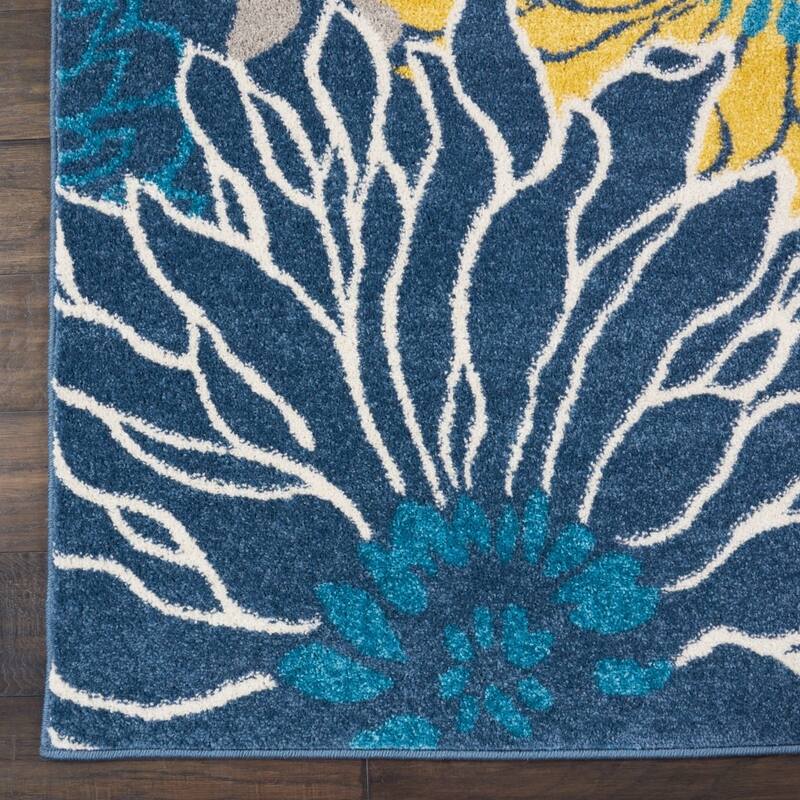 Blue Tropical Flower Rug - Overstock - 34190406