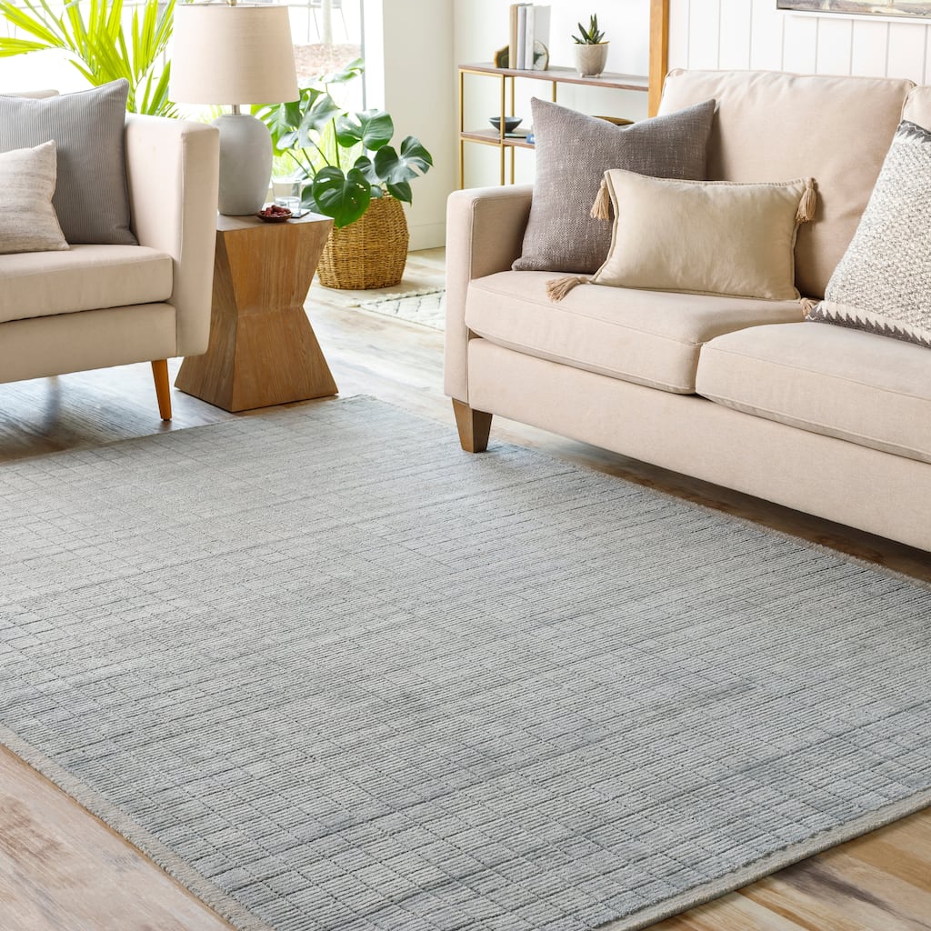 Cheran Handmade Modern Checkered Viscose & Wool Area Rug