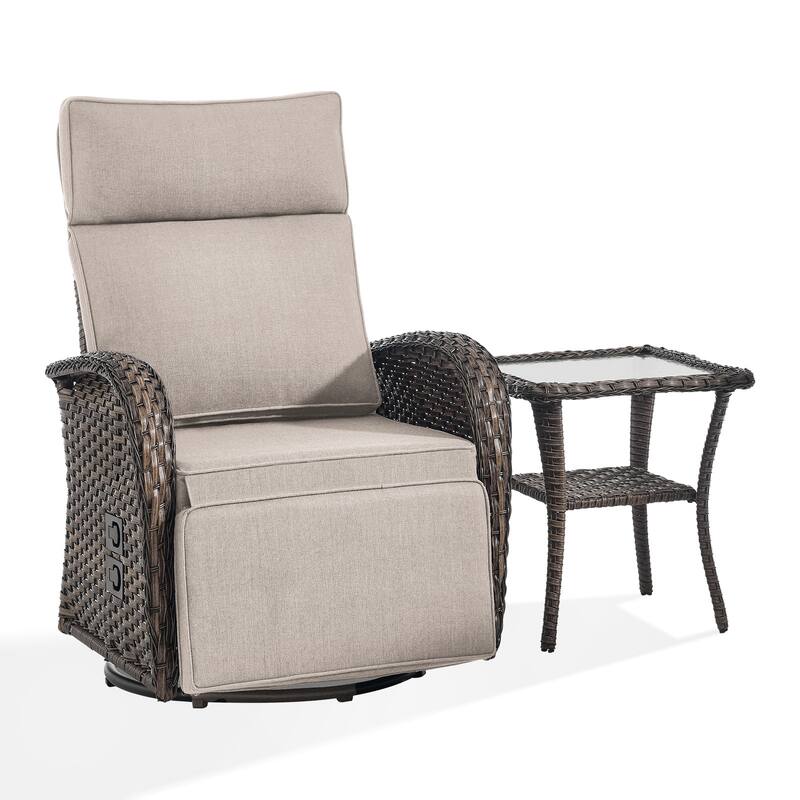 Meyreso 3-Piece Wicker Swivel Reclining Chaise Lounge with Adjustable Backrest & Footrest