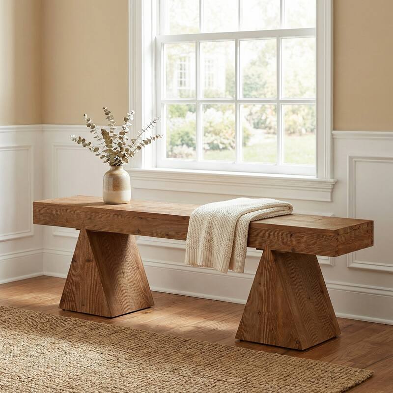 63" Solid Wood Bench, End of Bed Bench, Farmhouse Entryway Benches for Bedroom, Hallway, Kitchen