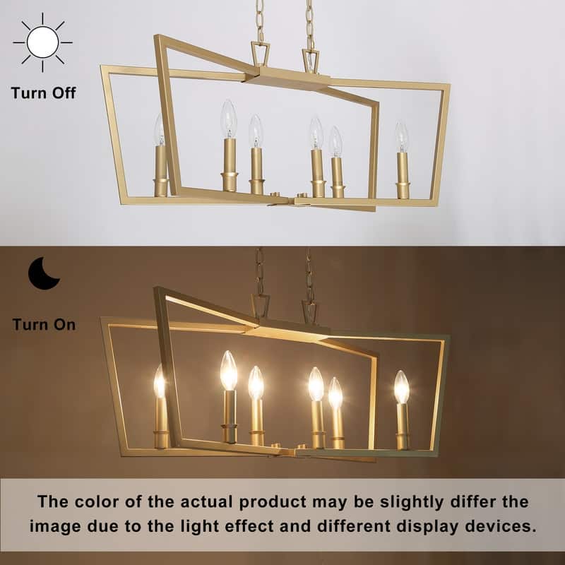 Rella Mid-century Modern 6-light Candle Chandelier Geometric Linear Island Lights - Gold - L28.5"xW 9"x H 73.5"