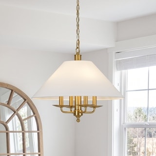 Mid-Century Candle Fabric Round Tapered Cone Cage Chandelier 20in