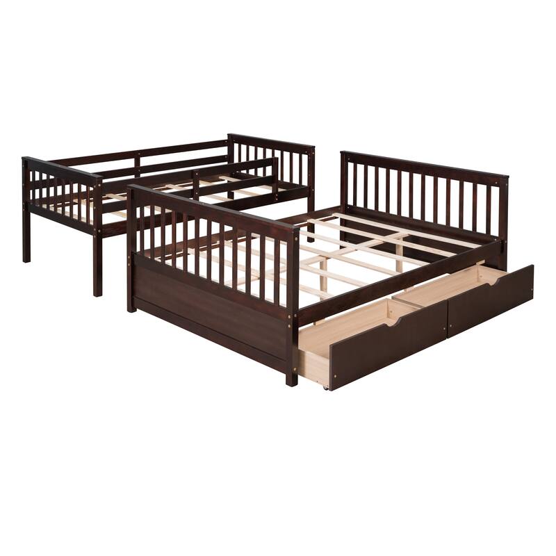 Twin-Over-Full Bunk Bed with Ladders and Two Storage Drawers in Espresso