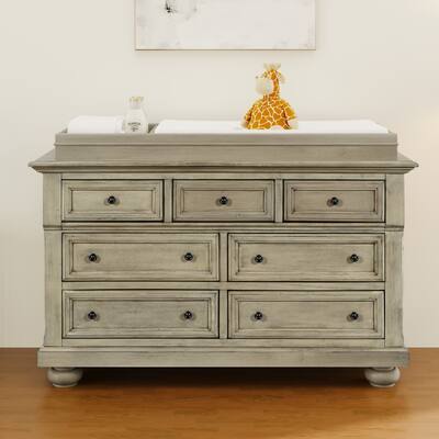 Solid Wood 7-Drawer Dresser with Changing Topper