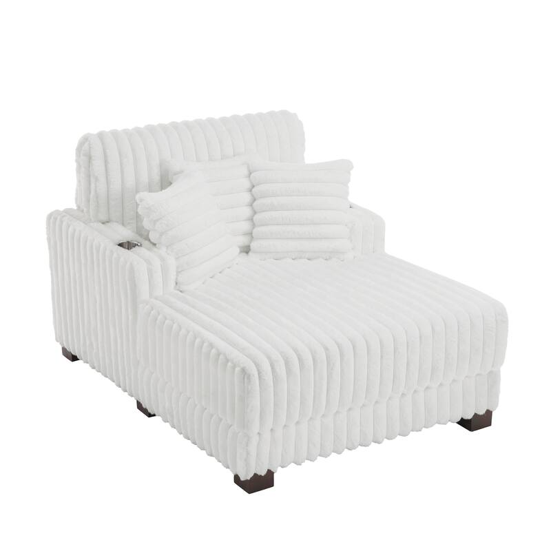 41.7" W Upholstered Plush Corduroy Chaise Lounge with Pillows