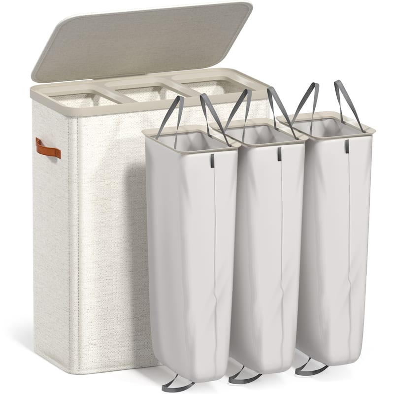 Sorbus 3-Compartment Laundry Basket with Removable Laundry Bag - Durable Organizer for Bathroom. - 25" W x 15.75" D x 29.5" H