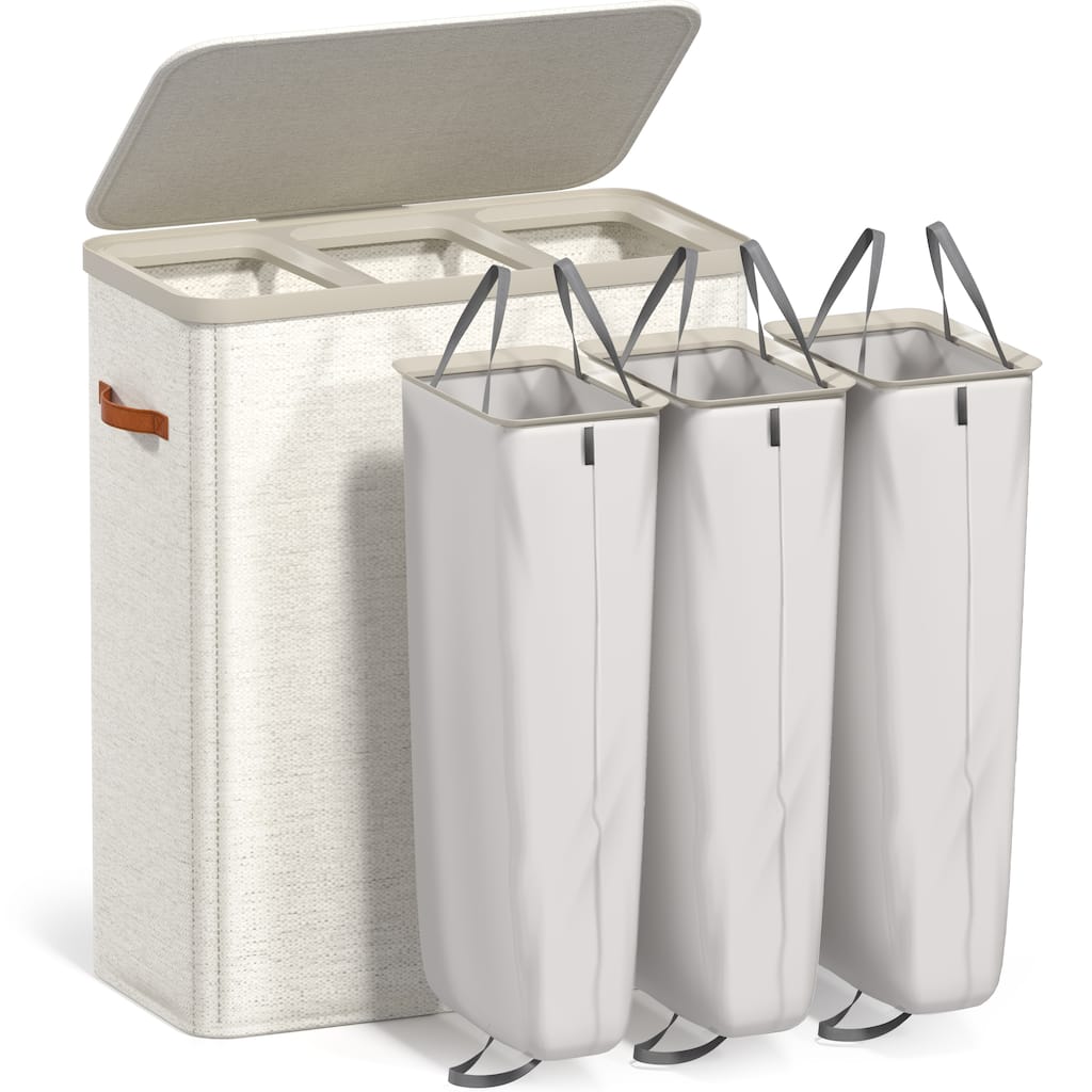 Sorbus 3-Compartment Laundry Basket with Removable Laundry Bag - Durable Organizer for Bathroom. - 25" W x 15.75" D x 29.5" H