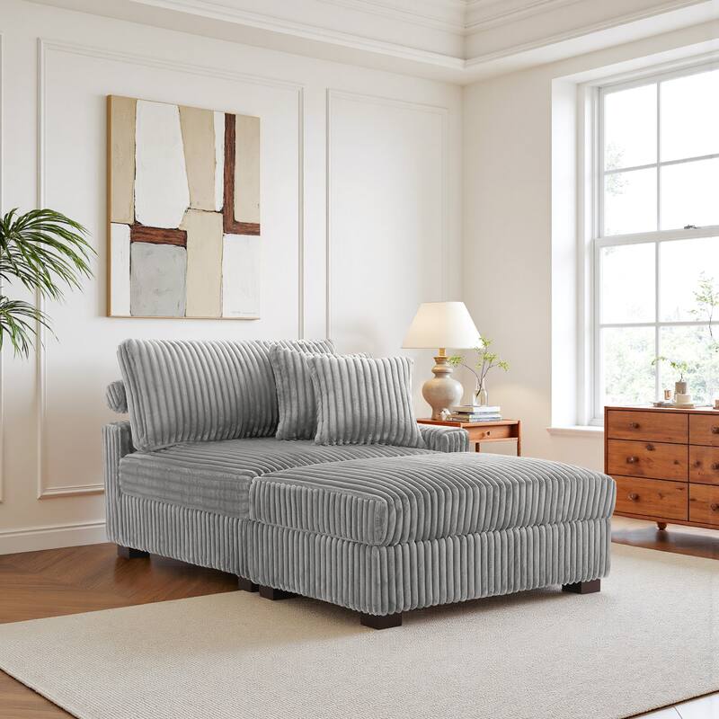 Modular Armchair and Ottoman Set with Adjustable Headrest, Flannel Upholstery - Light Grey - Right Facing