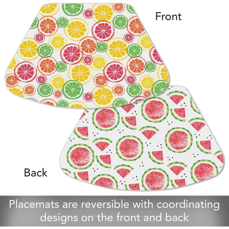 Fruity Summer Wedge Shaped Reversible Easy Care Flexible Plastic Placemat 4 Pack Made in The USA 17.75" x 11.25" Easily Wipes