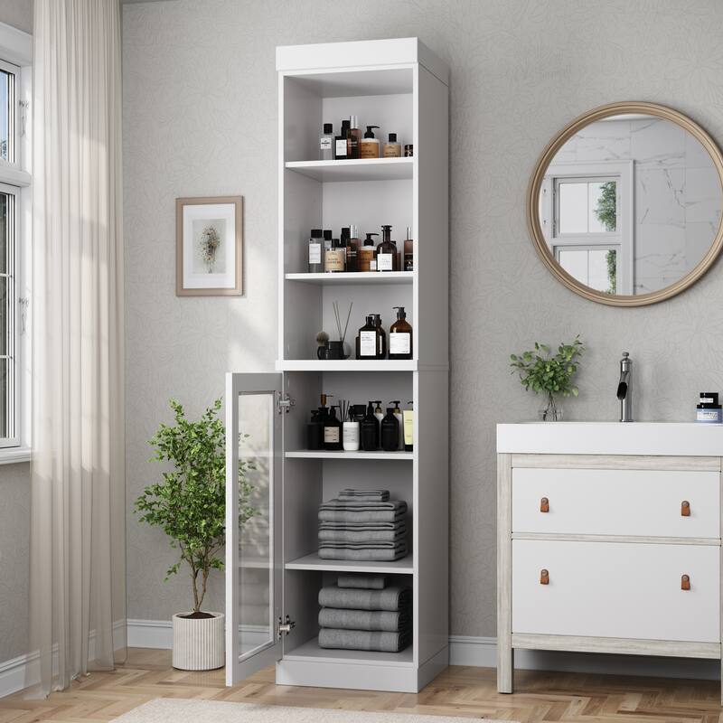 Palace Imports 100% Solid Wood 16.5" Bathroom Storage Cabinet with Clear Glass Doors and Adjustable Shelves