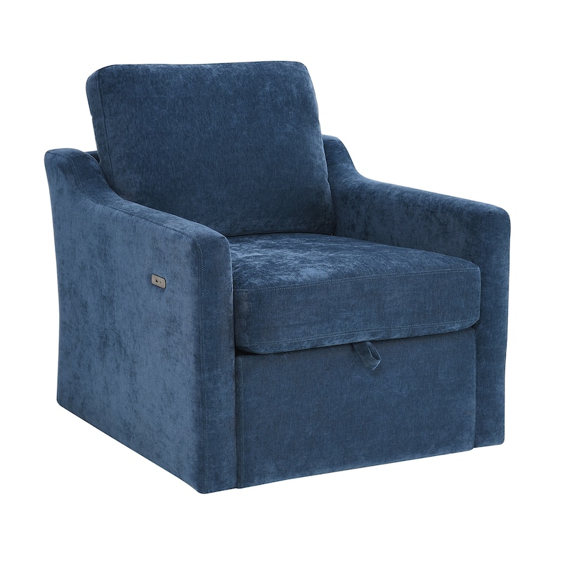Chenille Swivel Accent Chair with USB/Type-C Charging, Book Pocket, and 360° Rotation