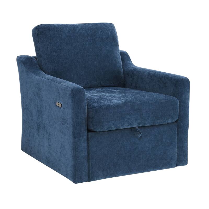 Swivel Arm Chair With Soft Chenille Fabric, Comfy Accent Chair,With Usb+Type-C Charging And Book Pocket,1 Pc