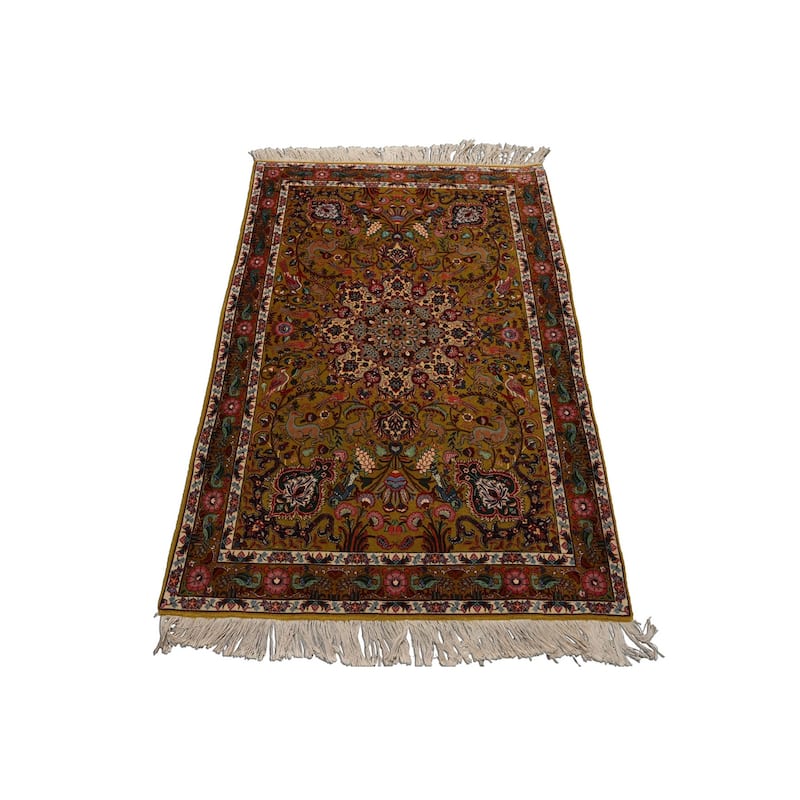 3'5''x5 Hand Knotted Wool Mustard Traditional 300 KPSI Rug - 3' 5'' x 5'