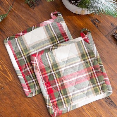 Fabstyles Celebration Plaid Set of 2 Terry Cotton Pot Holder - 8x8