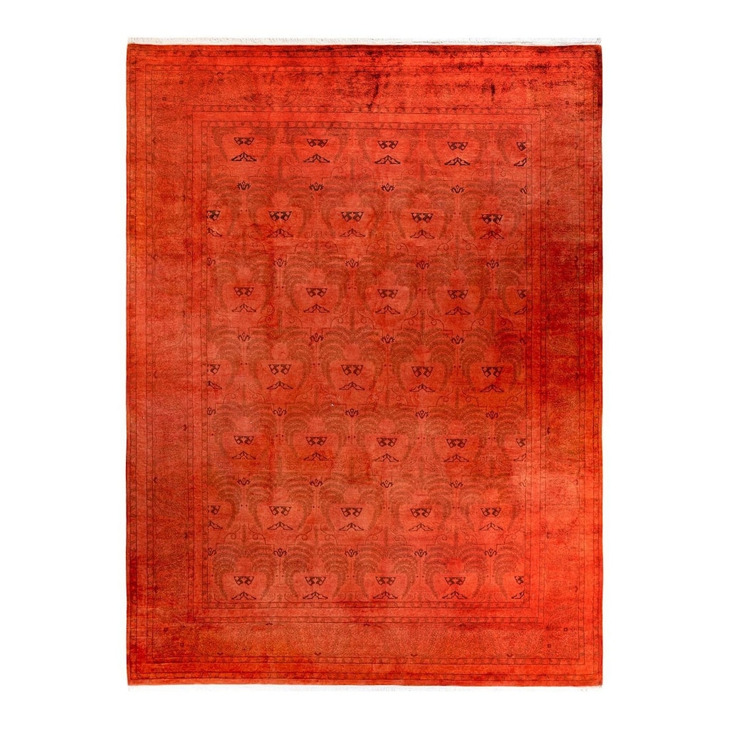 Overton Hand Knotted Wool Vintage Inspired Modern Contemporary Overdyed Orange Area Rug - 9' 2" x 12' 4"