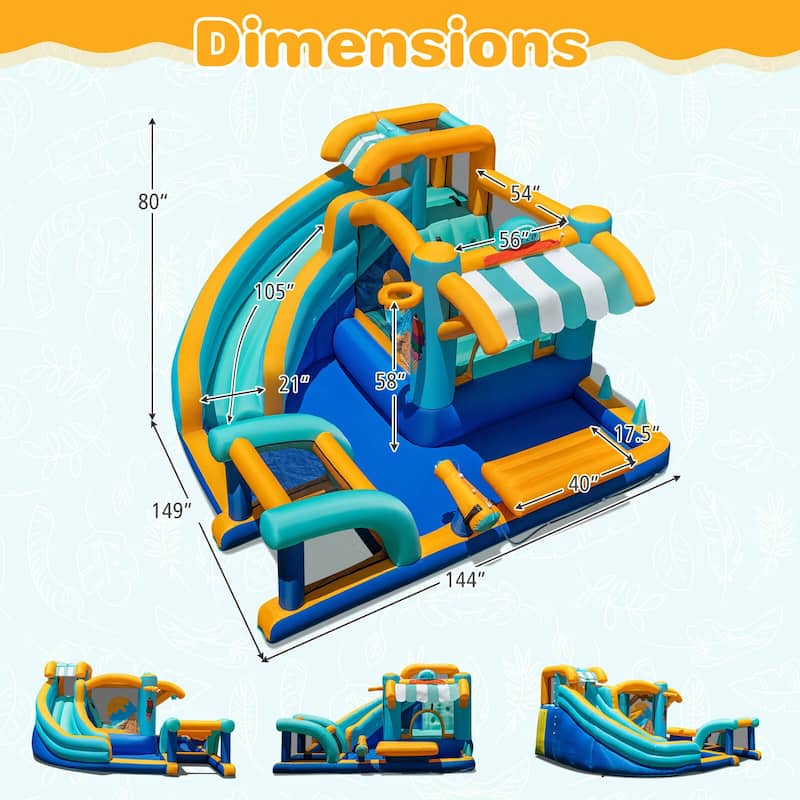 Costway Inflatable Water Park with Market Stand Climbing Wall Splash - Multi-Colored