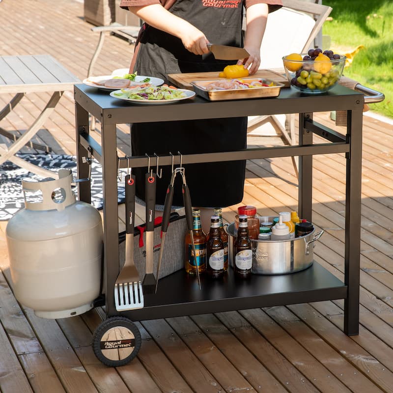 Royal Gourmet Double Shelf Movable Dining Cart Work Table with Handle,Black