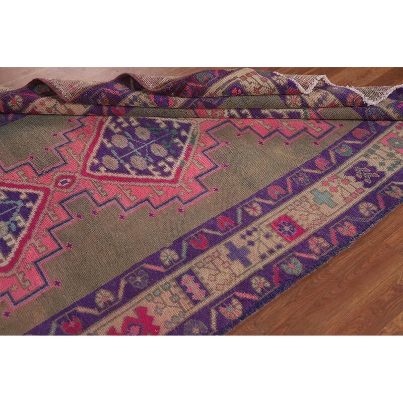Hand Knotted Oriental 100% Wool Carpet Traditional Geometric Brown Lori Runner Rug - 12' 7'' X 4' 8''