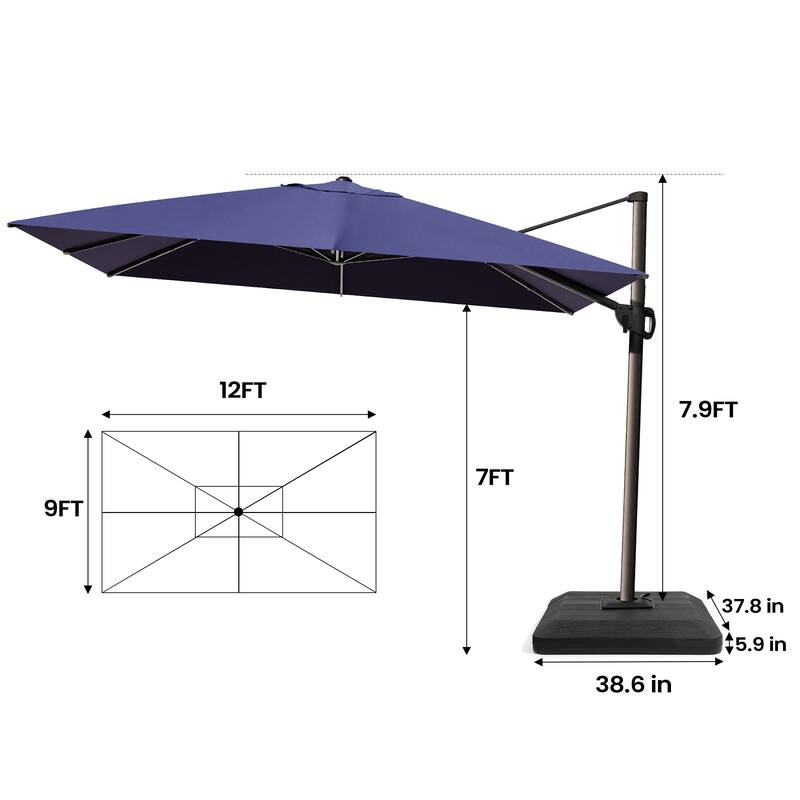 Pellebant 9 FT x 12 FT Outdoor Patio Cantilever-Offset Umbrella with Premium Base Stand
