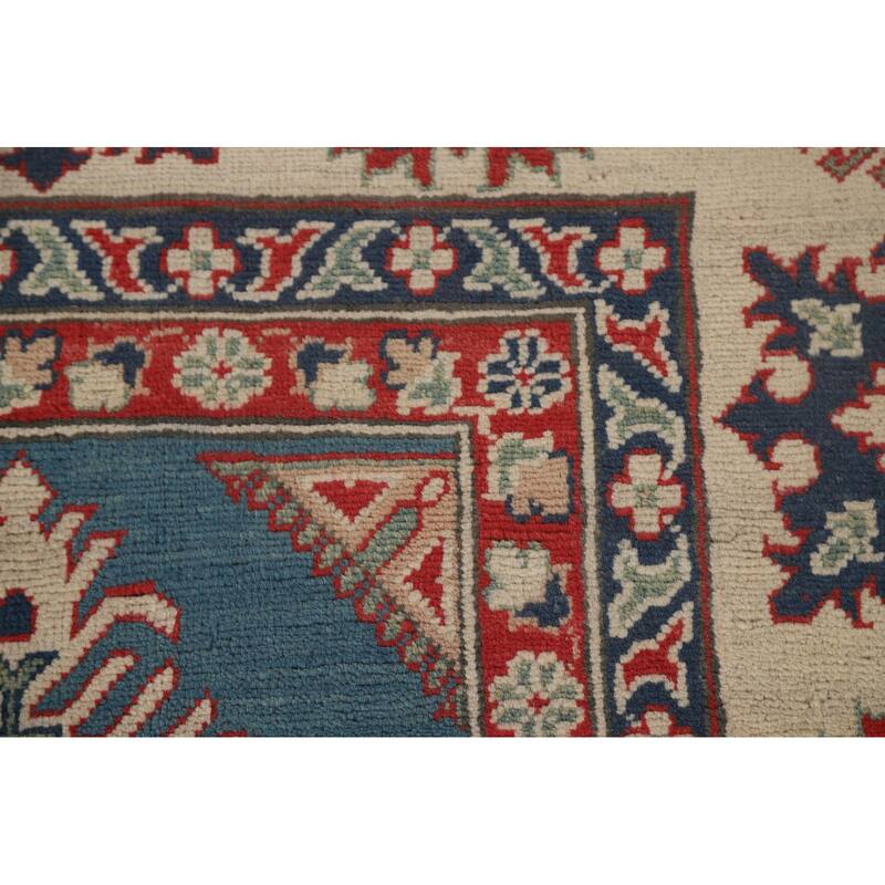 Blue Geometric Kazak Area Rug Handmade Traditional Wool Carpet - 8'2" x 11'6"